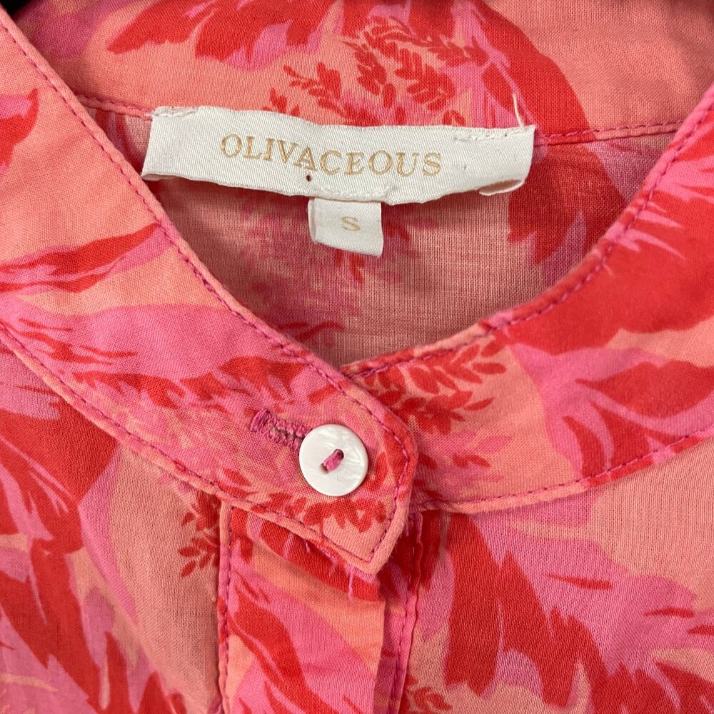 Olivaceous Ruffle Button Front Long Sleeve Red Pi… - image 5